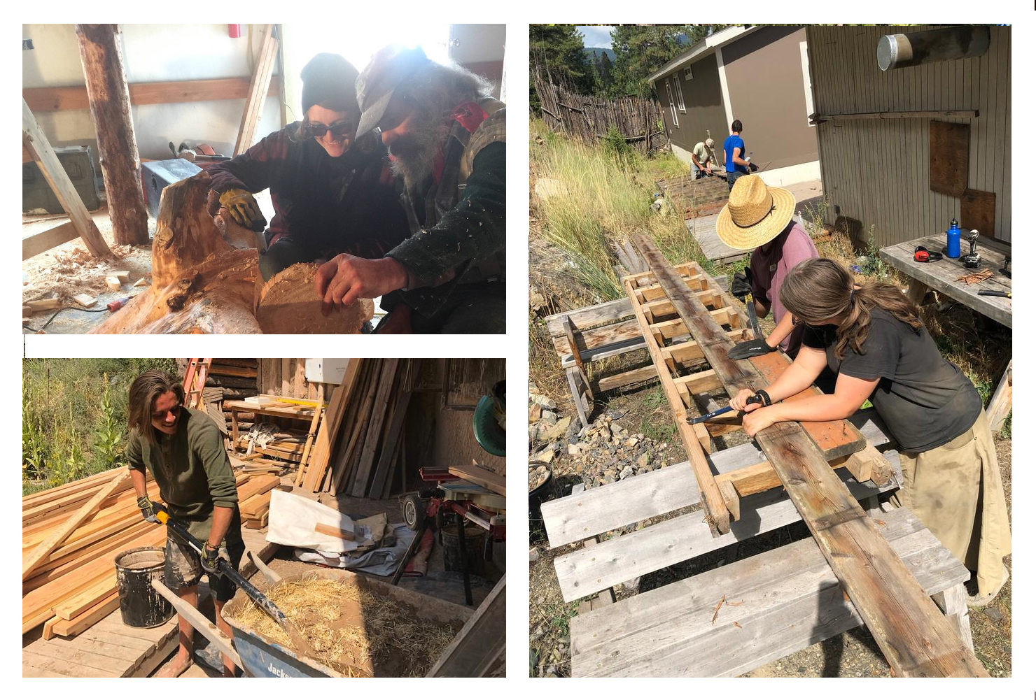 Permaculture-Bootcamp-projects people learning permaculture skills, carpentry, roundwood, natural building