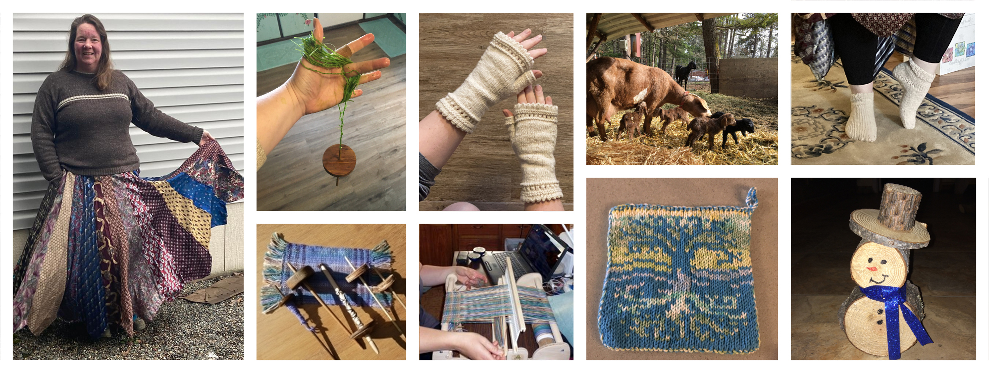 opalyn collage of knitting, spinning weaving and other skills